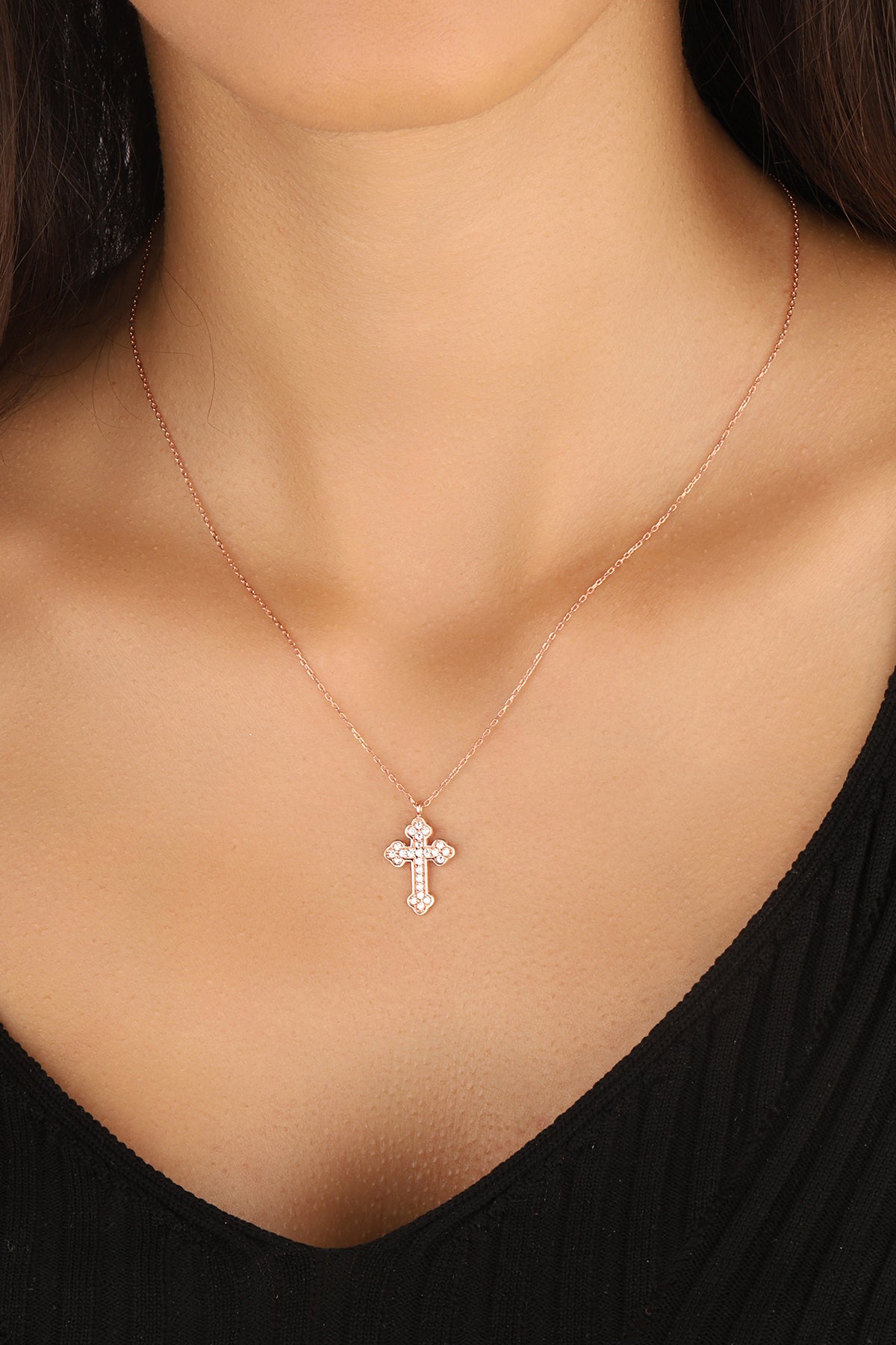 White Stone Silver Cross Necklace