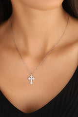 White Stone Silver Cross Necklace