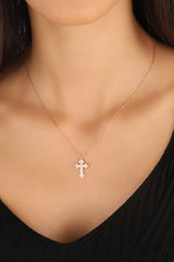White Stone Silver Cross Necklace