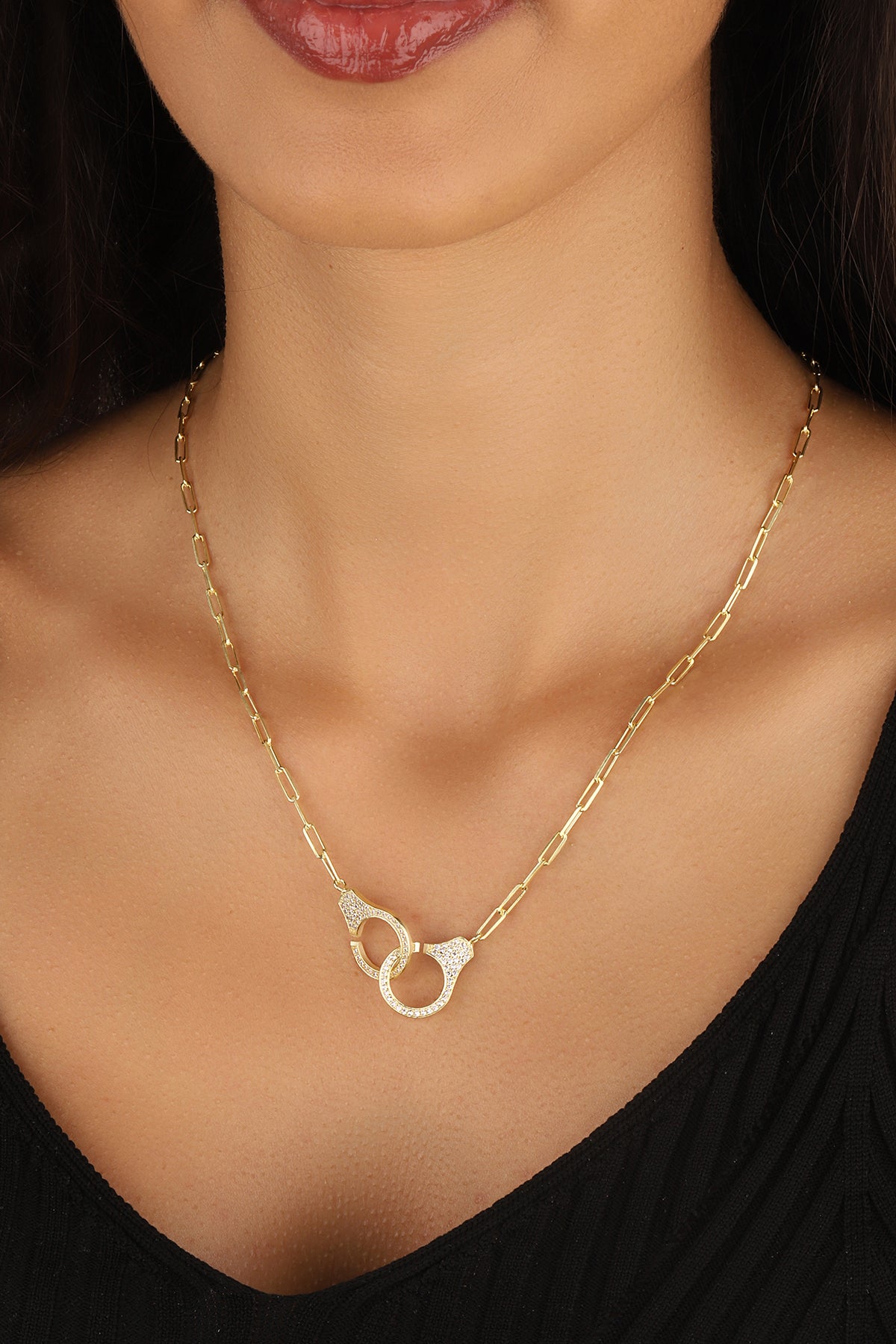 White Zircon Stone Silver Cuff Necklace