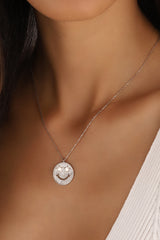 Smiling Face Emoji Silver Necklace with White Stone, Smiley Face Necklace, Smile Necklace