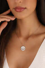 Smiling Face Emoji Silver Necklace with White Stone, Smiley Face Necklace, Smile Necklace