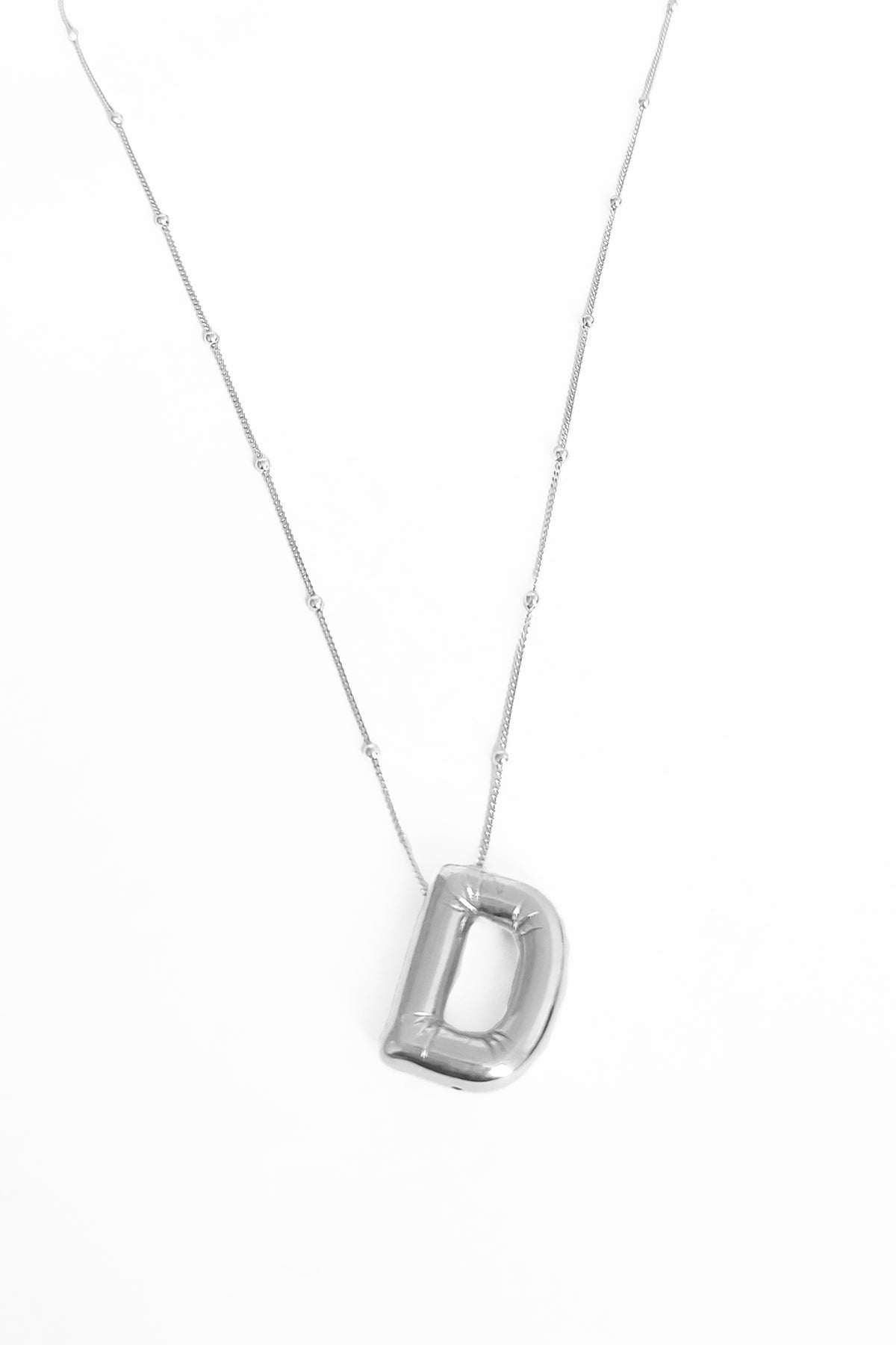 No Stone Silver Balloon Letter Necklace, Initials Letter Balloon Charm Small Letter A-Z