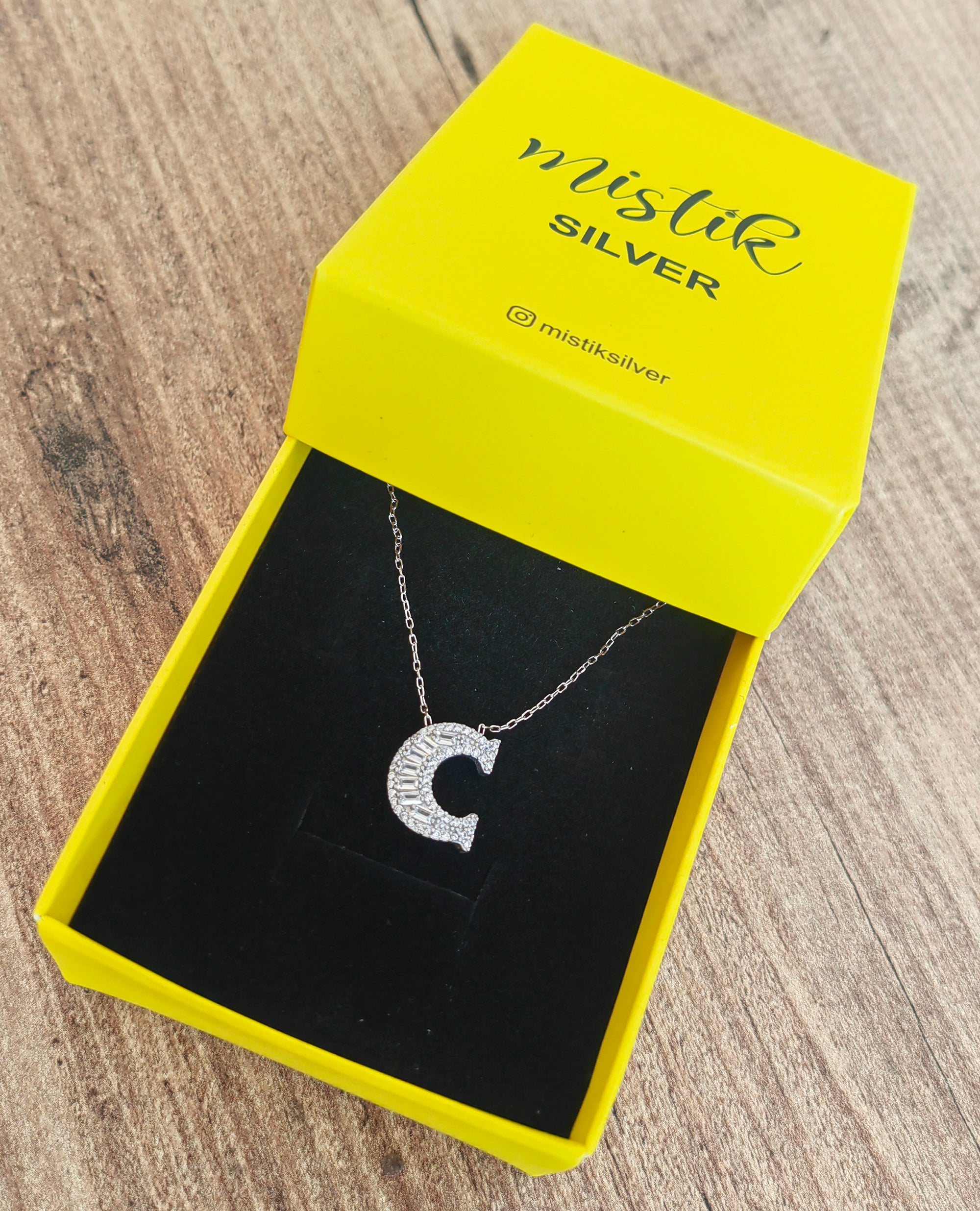 Baguette Stone Diamond Model 925 Silver Letter Necklace, Diamond Initial Necklace / A Letter Necklace / Baguette Necklace