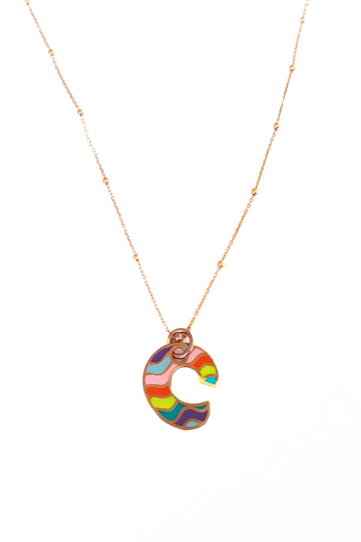 Rainbow Color Enamel Stoneless Silver Letter Necklace