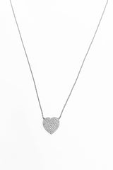 White Stone Heart Sterling Silver Necklace