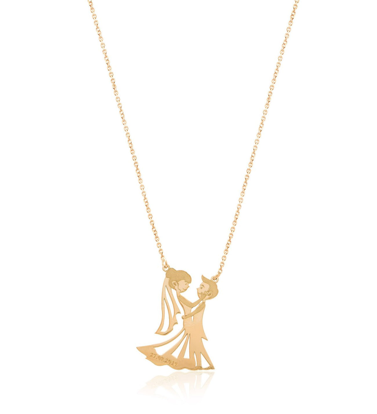 Sterling Silver Necklace with the Wedding Date for the Bride and Groom for Married Couples