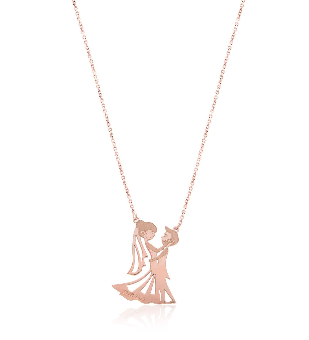 Sterling Silver Necklace with the Wedding Date for the Bride and Groom for Married Couples