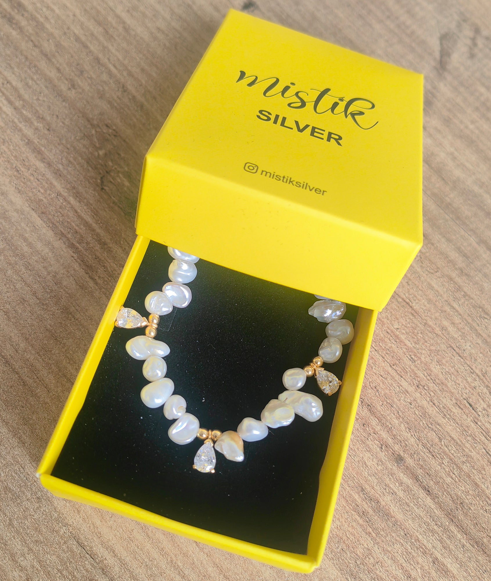 925 Sterling Silver Teardrop Crystal Real Pearl Necklace | Elegant & Dainty Jewelry for Women
