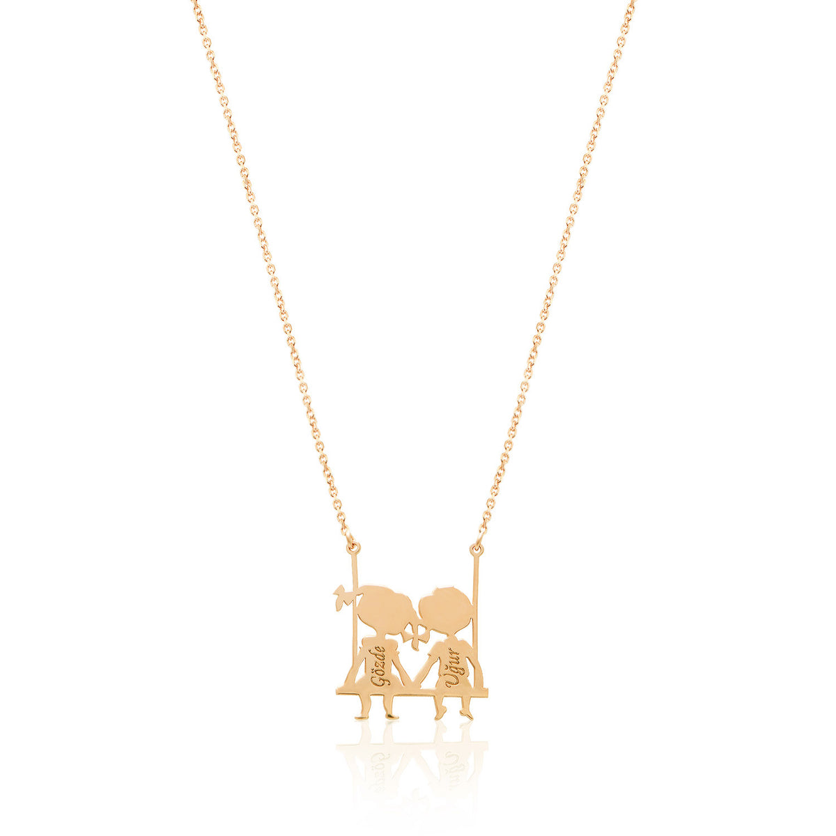 Sterling Silver Necklace with Valentine's Names on the Swing