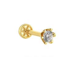 14K Gold Tragus Piercing With One Stone In The Middle