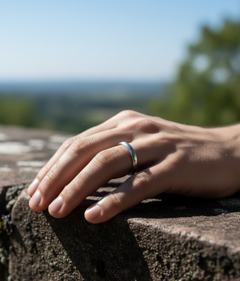 Silver Wedding Band Ring Flat Surface Oval