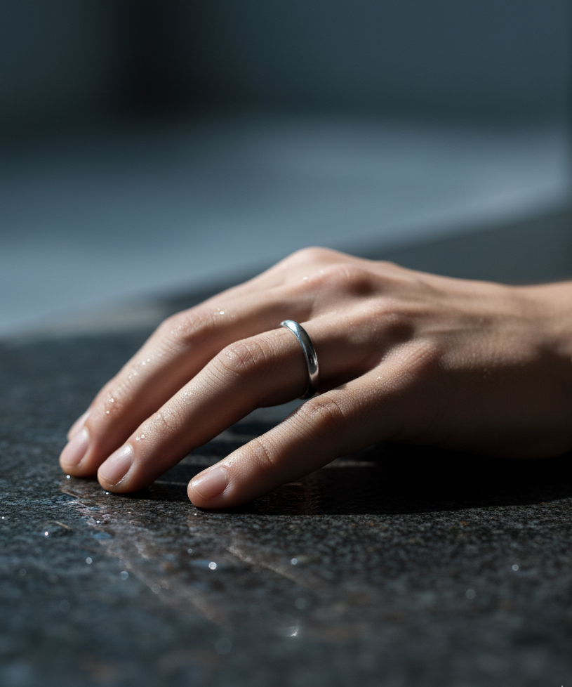 Silver Wedding Band Ring Flat Surface Oval