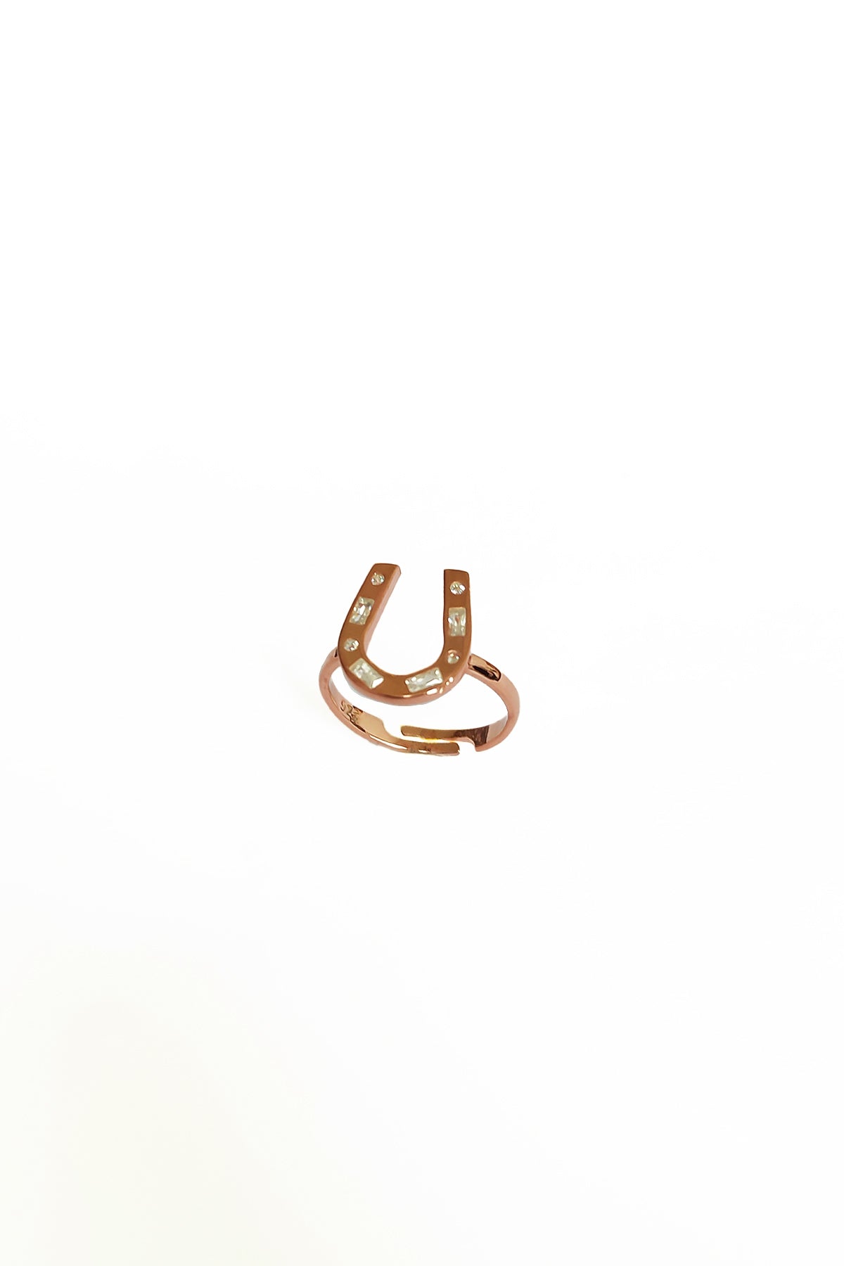 White Baguette Stone Lucky Horseshoe Silver Ring