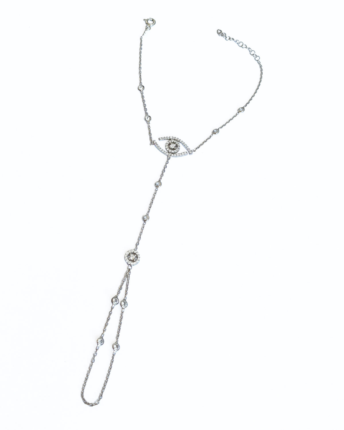Zircon Stone Eye Silver Sahmeran Bracelet, Hand Chain Bracelet