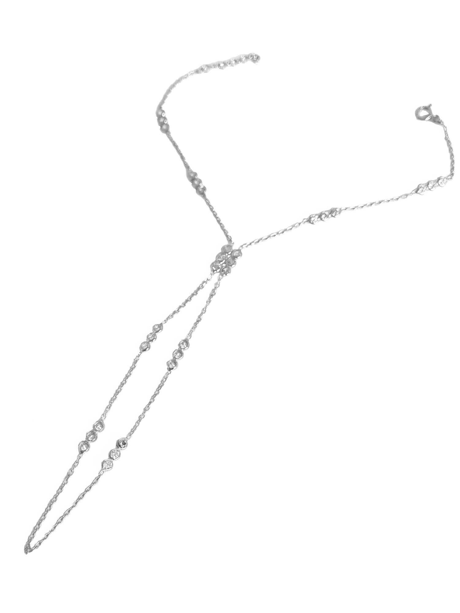 925 Sterling Silver Hand Chain with White Zircon – Layered Sparkly Slave Bracelet