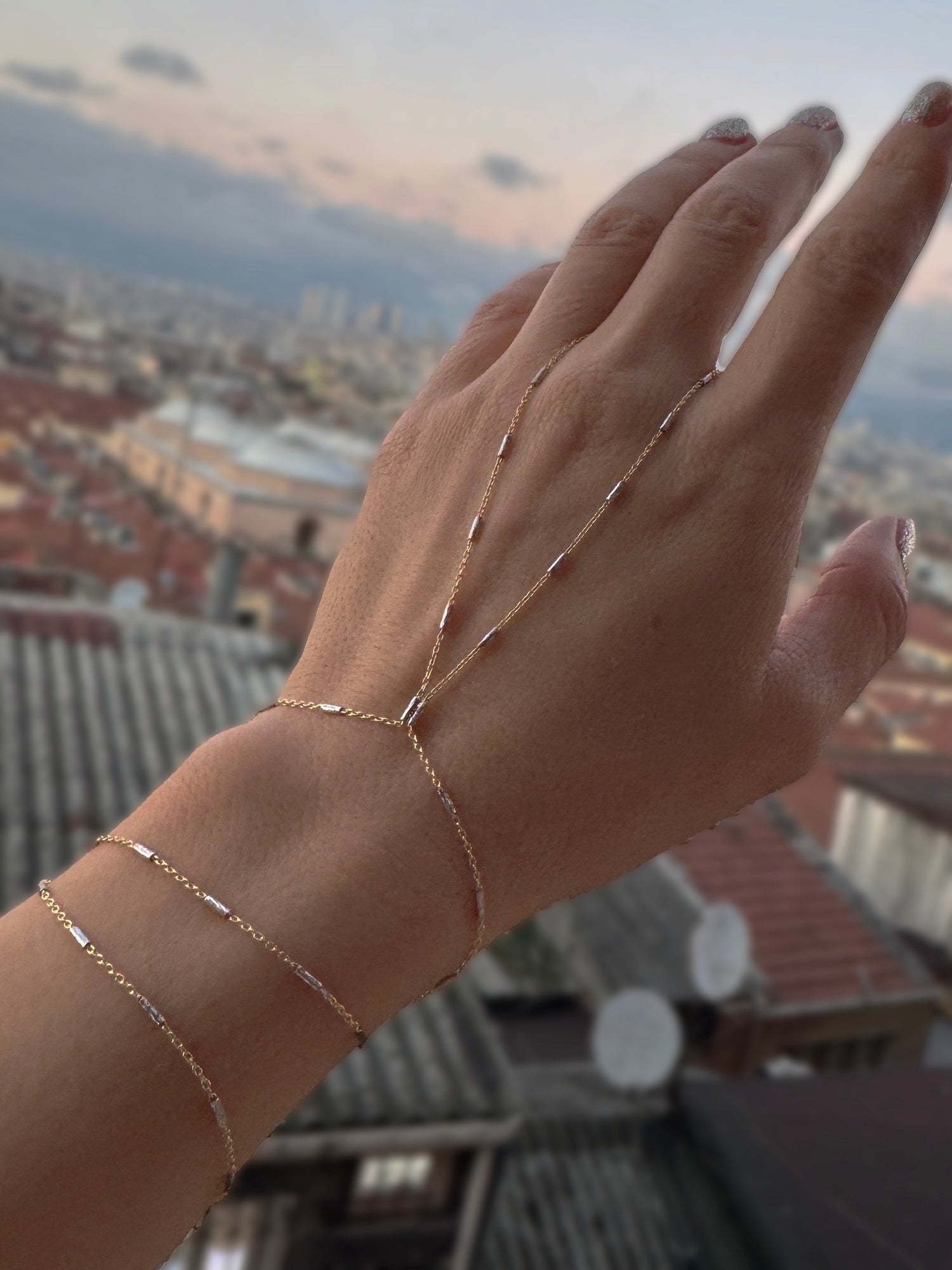 Elegant Sterling Silver Slave Bracelet – Thin Hand Chain with Stripe Pattern, No Gemstone