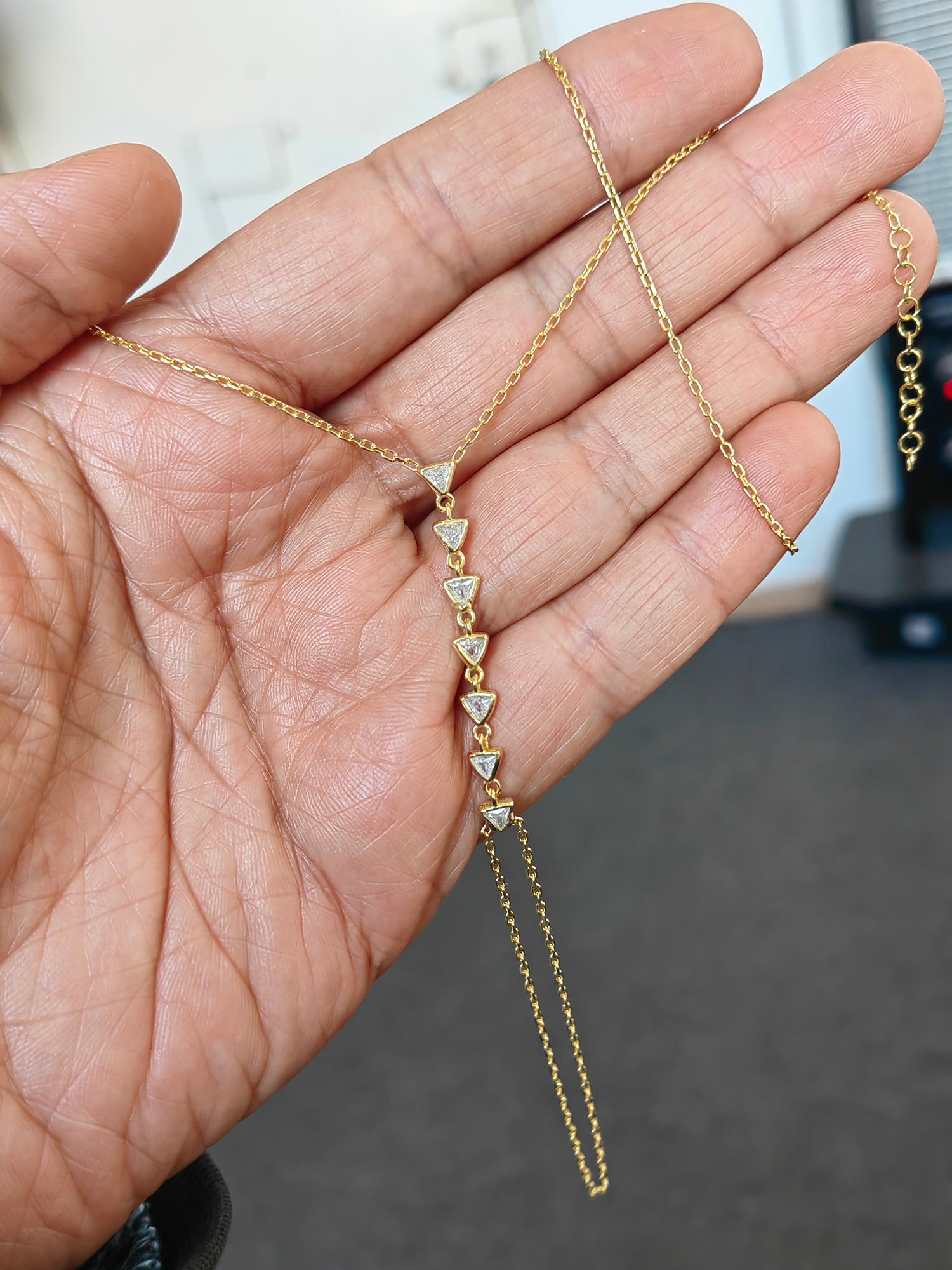 Minimalist Triangle Stone Hand Chain Bracelet – Boho Silver Slave Bracelet