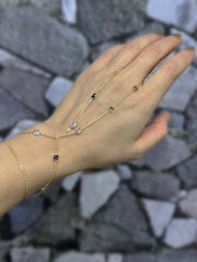 925 Sterling Silver Slave Bracelet with Colorful Stones – Eye-Catching Hand Jewelry