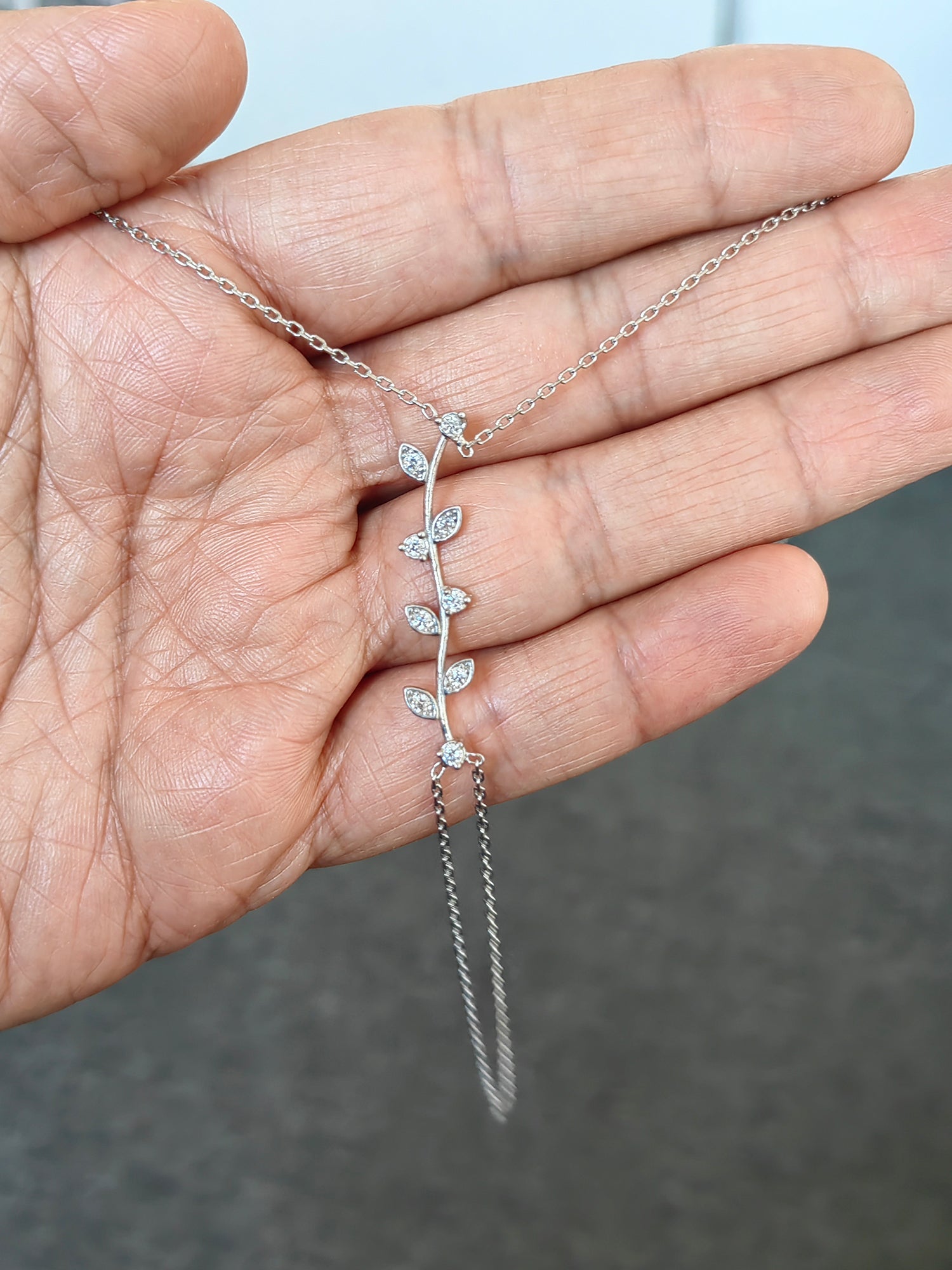 Elegant Silver Branch Design Slave Bracelet – White Stone Hand Chain Jewelry
