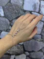 Elegant Silver Branch Design Slave Bracelet – White Stone Hand Chain Jewelry