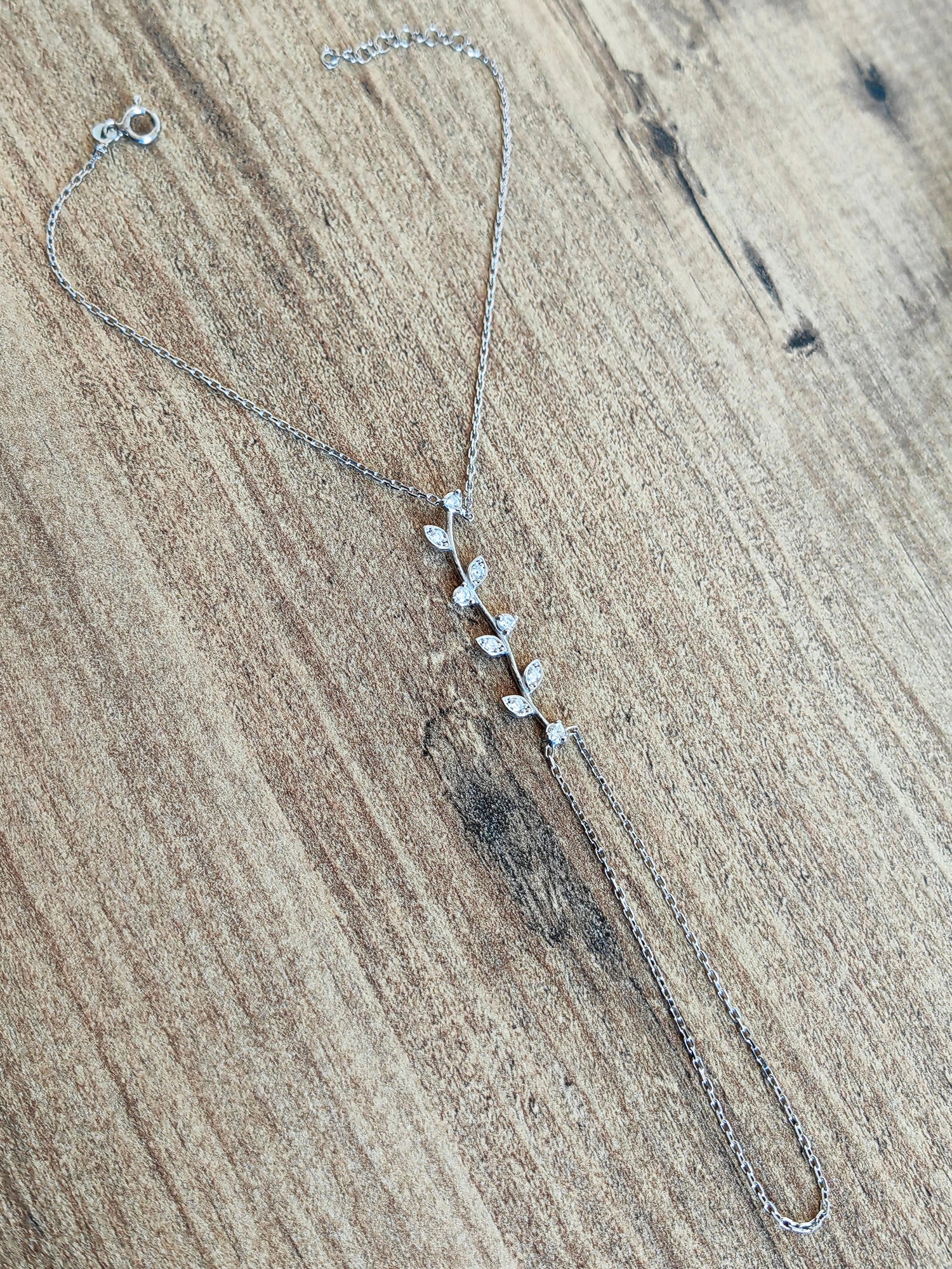 Elegant Silver Branch Design Slave Bracelet – White Stone Hand Chain Jewelry