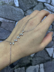 Elegant Silver Branch Design Slave Bracelet – White Stone Hand Chain Jewelry