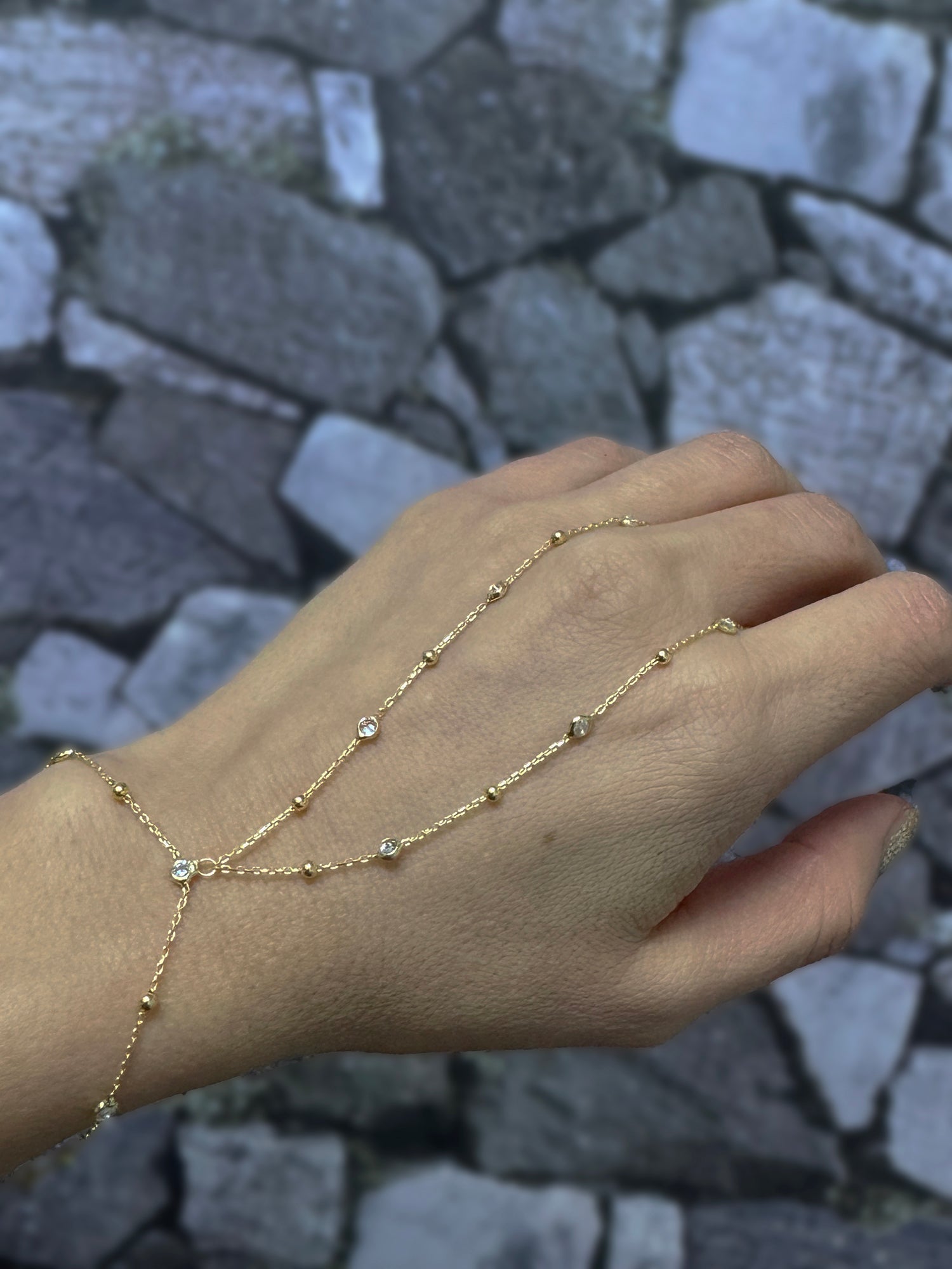 Beaded Chain and Gemstone Silver Slave Bracelet – Trendy Hand Chain Jewelry turkish gold jewelry wholesale шахмаран браслет