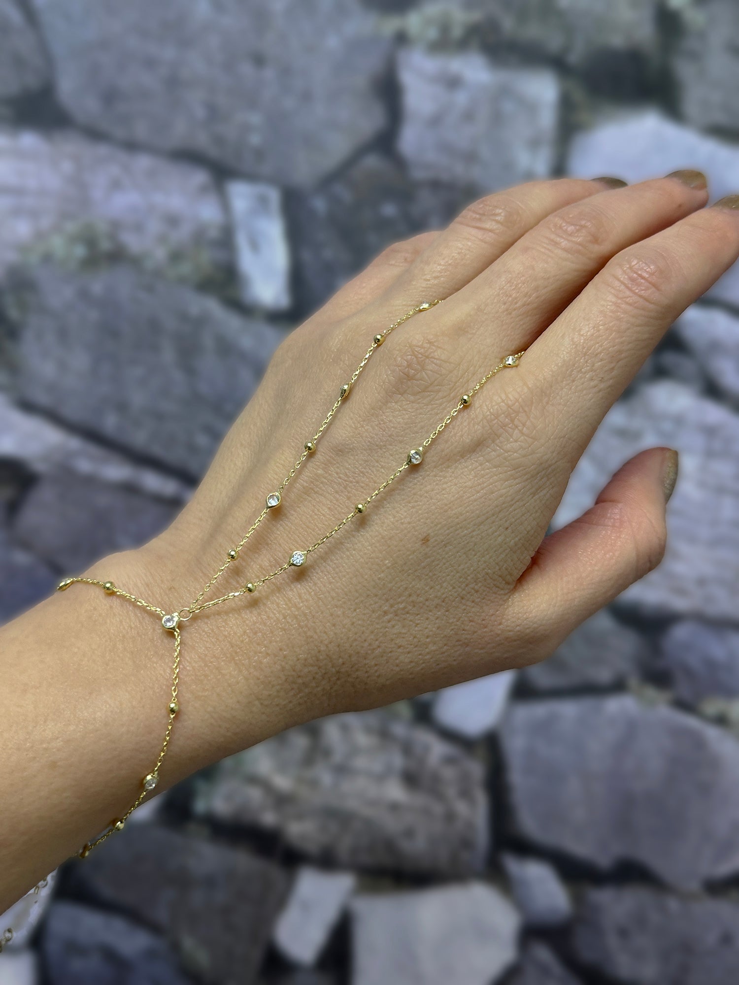 Beaded Chain and Gemstone Silver Slave Bracelet – Trendy Hand Chain Jewelry turkish gold jewelry wholesale шахмаран браслет