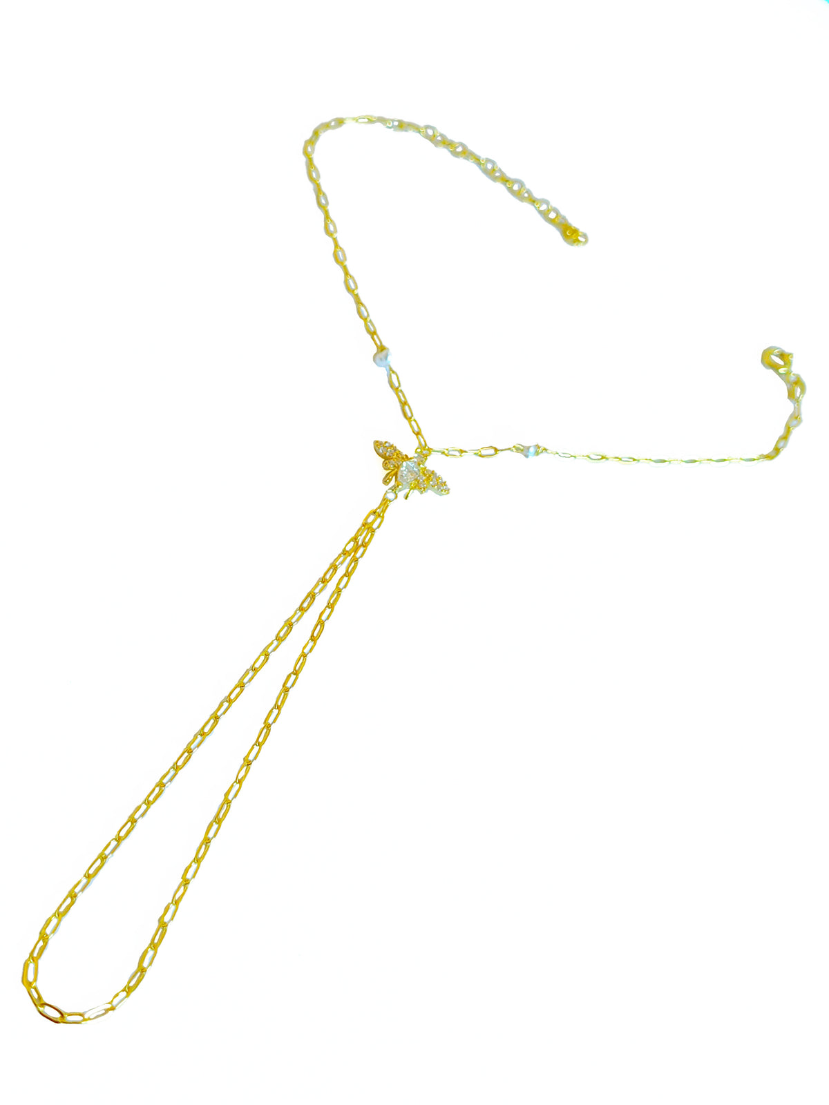 Natural Pearl Dragonfly Silver Slave Bracelet – Elegant Hand Chain Jewelry