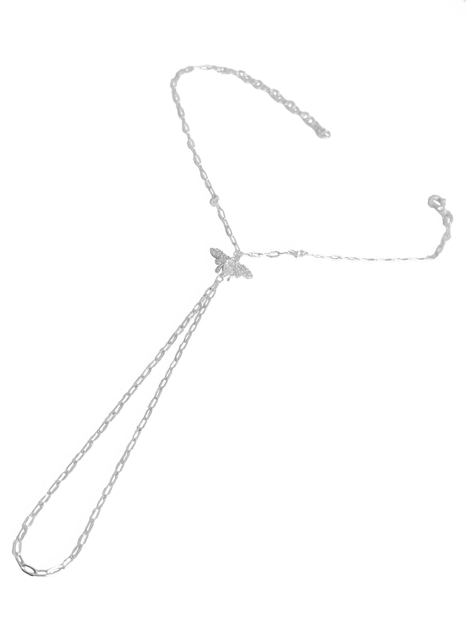 Natural Pearl Dragonfly Silver Slave Bracelet – Elegant Hand Chain Jewelry