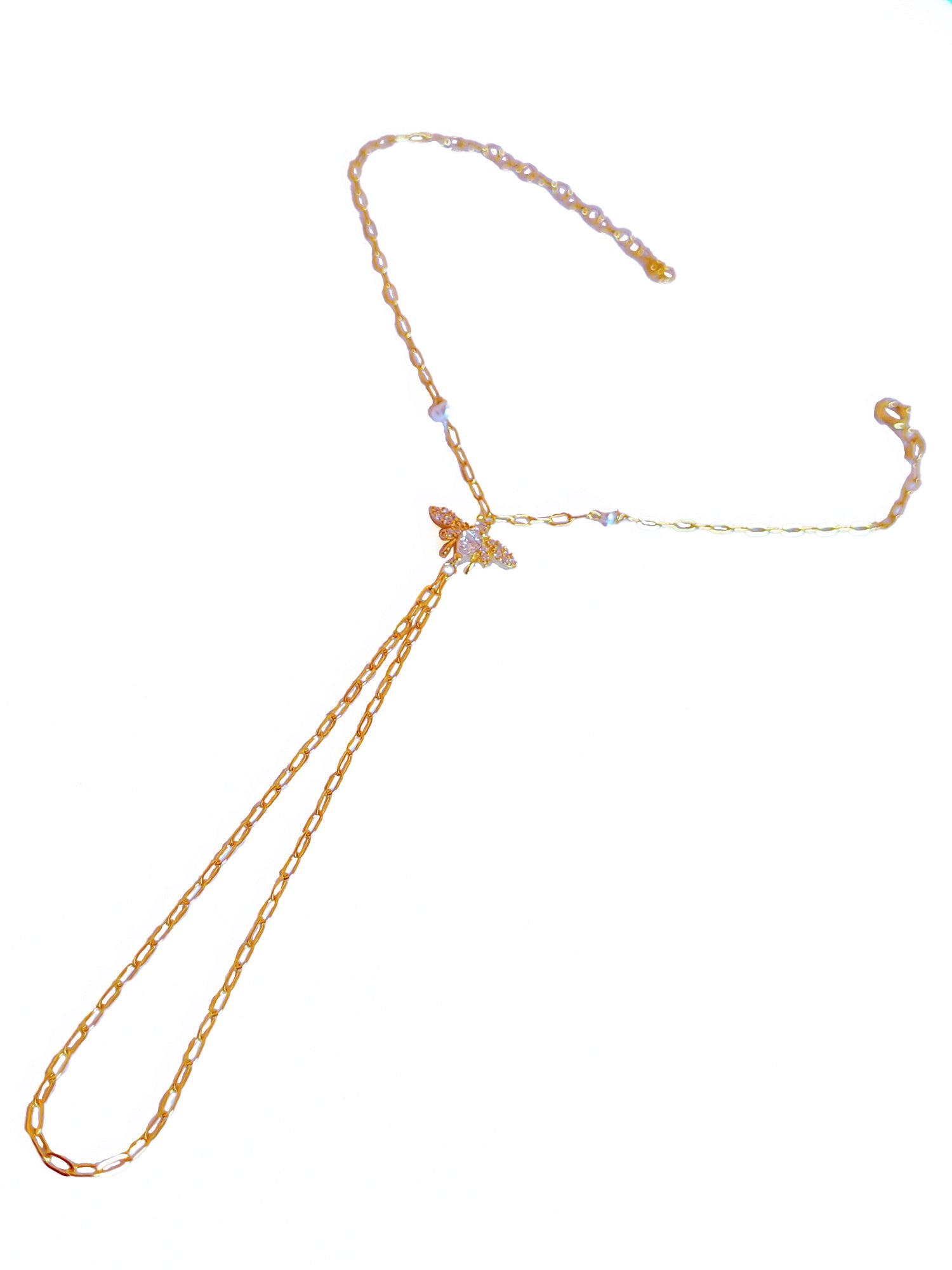 Natural Pearl Dragonfly Silver Slave Bracelet – Elegant Hand Chain Jewelry