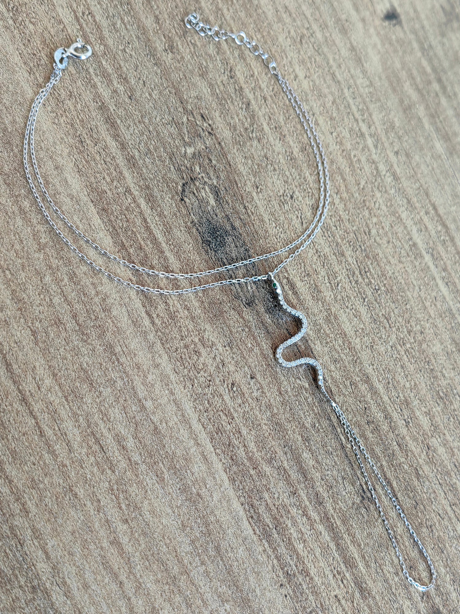 925 Sterling Silver Snake Slave Bracelet with Zircon Stones – Elegant Hand Chain Jewelry