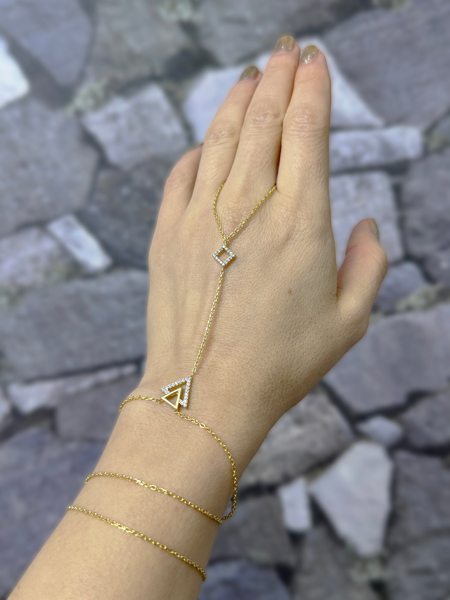 Handmade 925 Sterling Silver Hand Chain – White Zircon Shahmaran Bracelet, Adjustable Dainty Jewelry