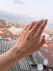 Handmade 925 Sterling Silver Hand Chain – White Zircon Shahmaran Bracelet, Adjustable Dainty Jewelry