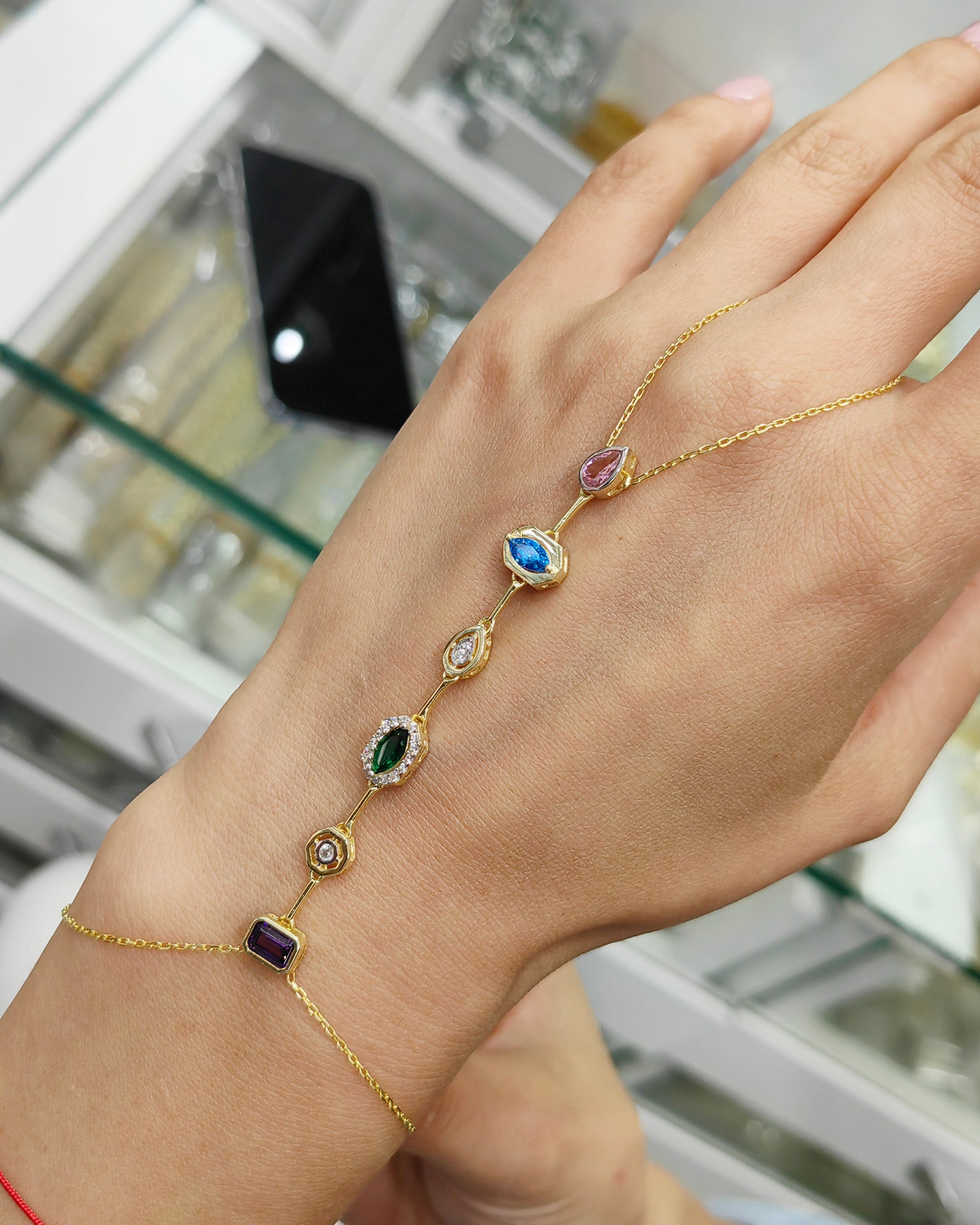 Handmade 925 Silver Hand Chain – Colorful CZ Stones, Elegant Women’s Accessory