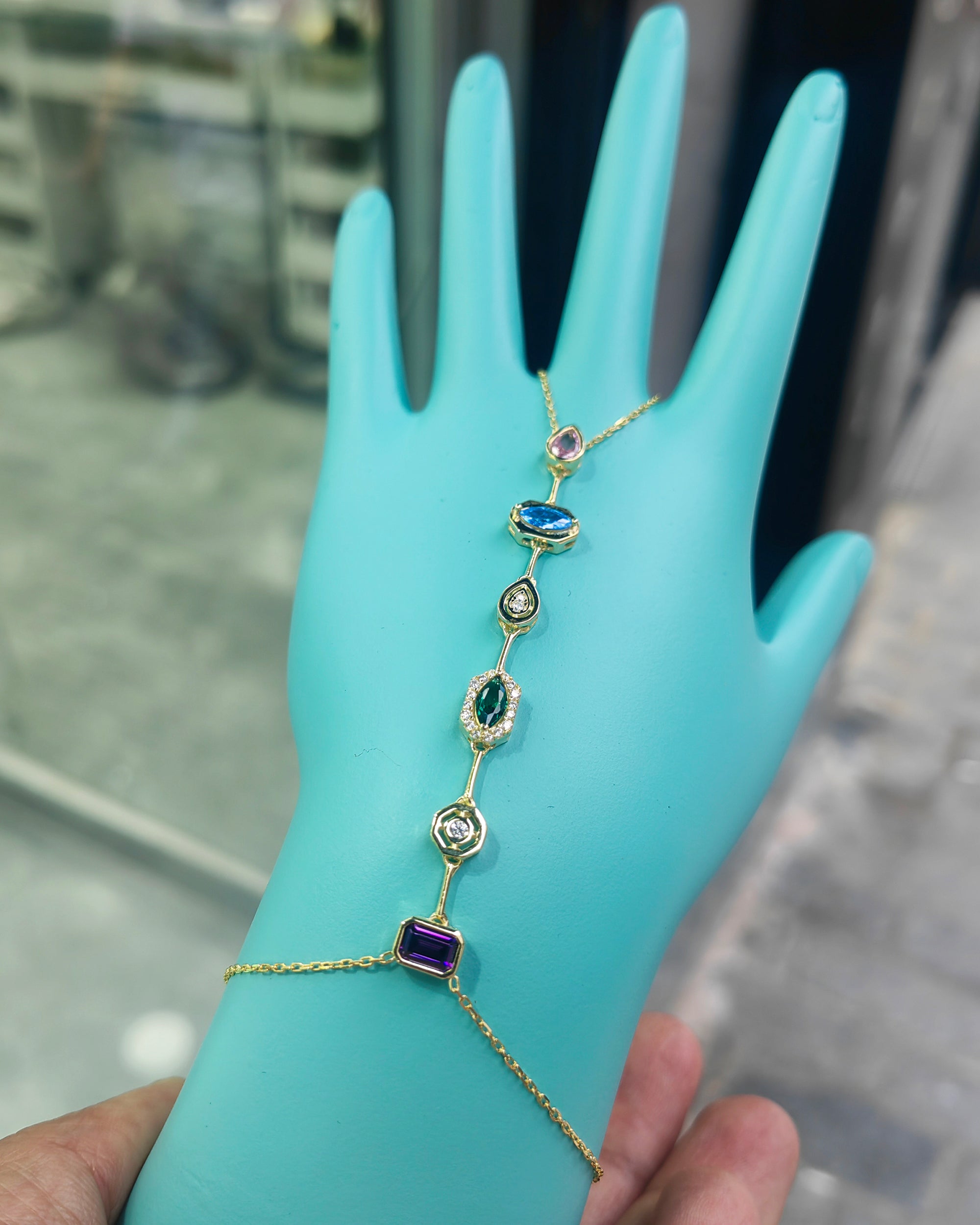 Handmade 925 Silver Hand Chain – Colorful CZ Stones, Elegant Women’s Accessory