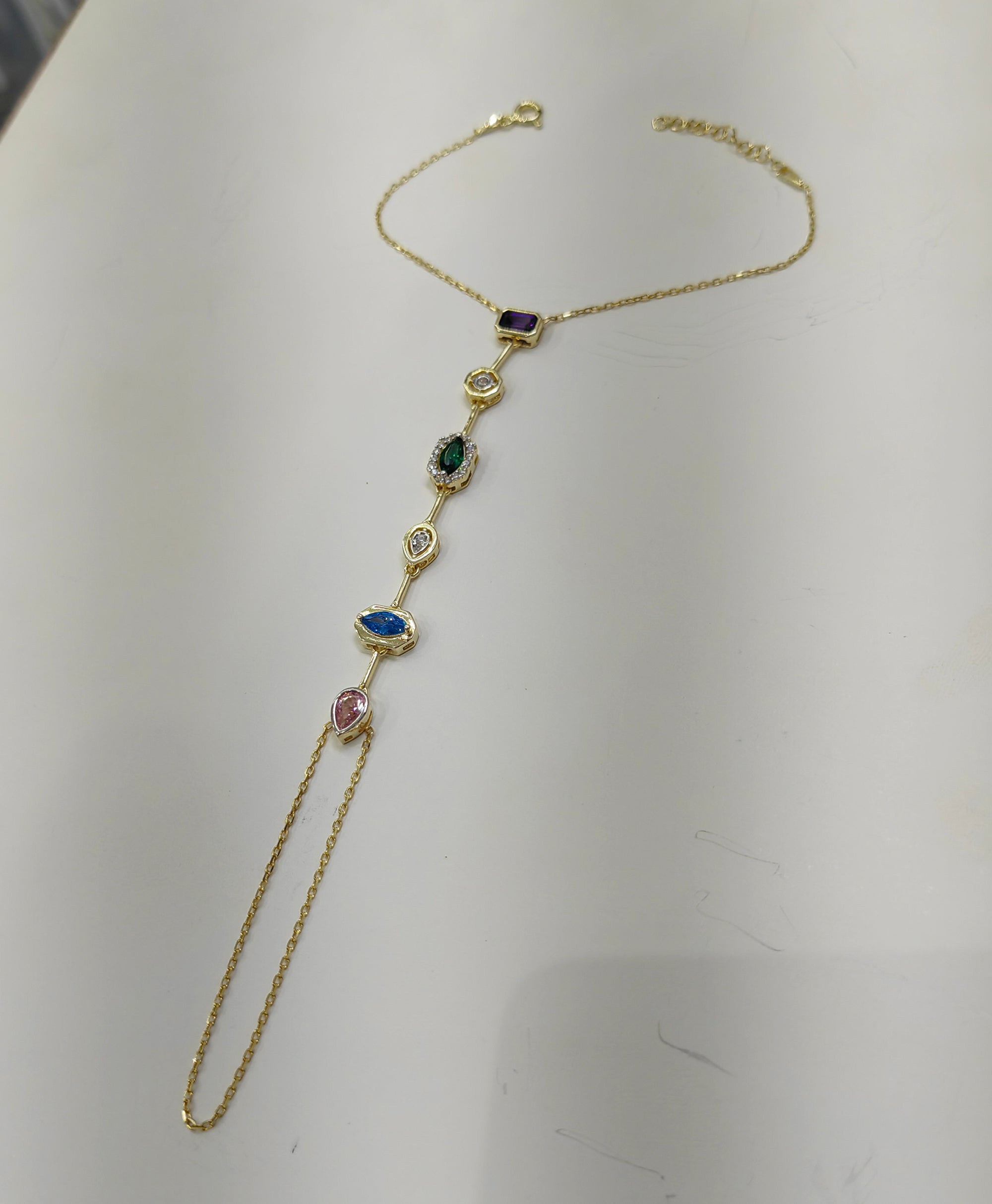 Handmade 925 Silver Hand Chain – Colorful CZ Stones, Elegant Women’s Accessory
