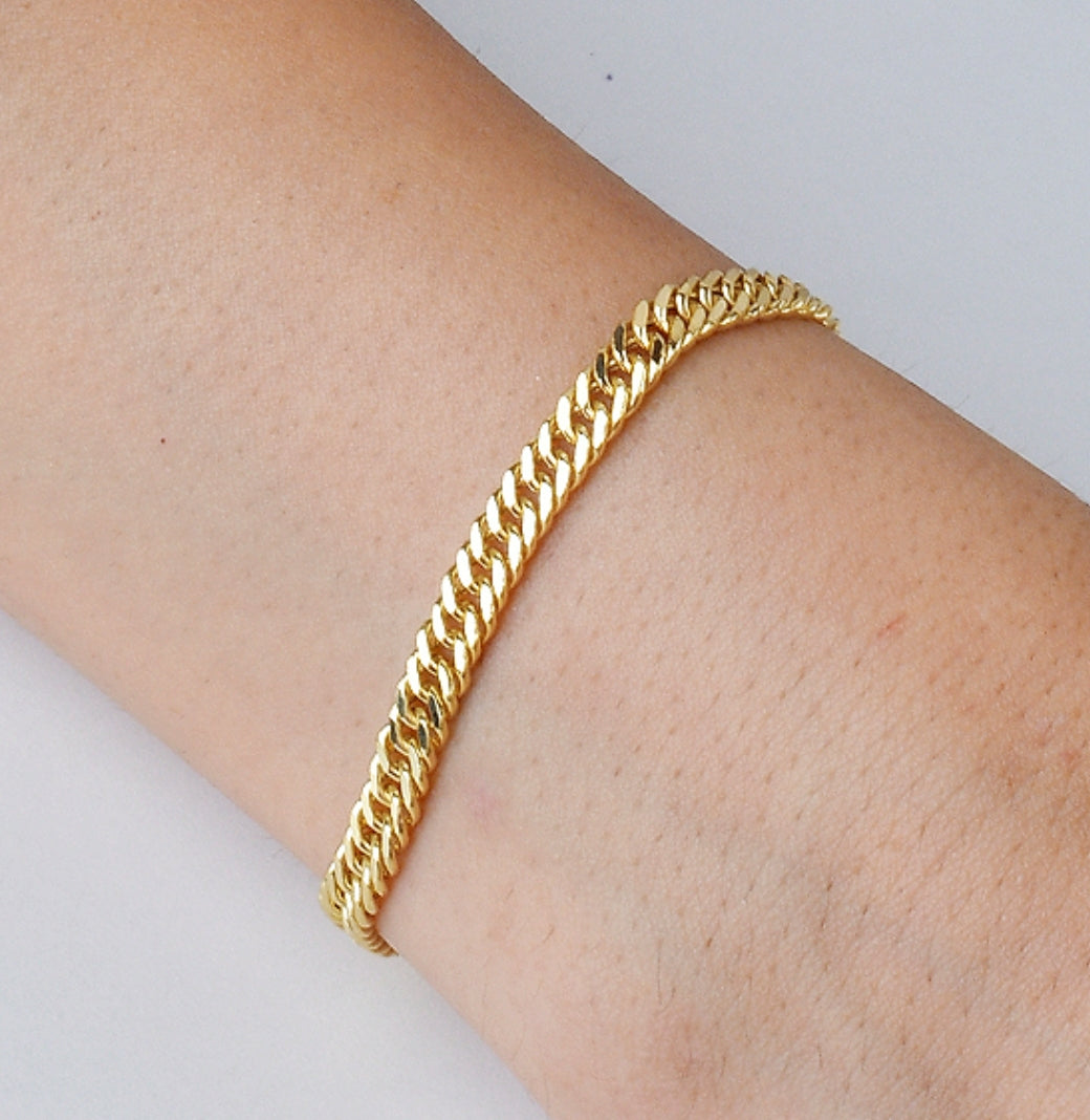 14k Solid Gold Plain Singapore Bracelet 4.20 mm – Real Gold Chain Jewelry, Dainty Minimalist Gift for Women