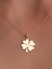 Dainty 14 Karat Gold Clover Necklace – Solid Gold Four Leaf Lucky Charm, Minimalist Nature Fine Jewelry