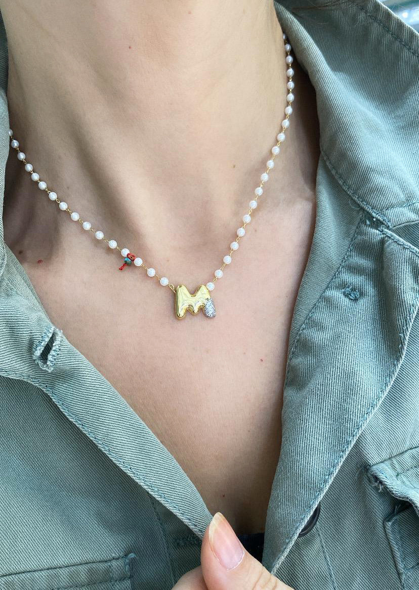 Personalized Pearl Initial Necklace - Dainty Gold Letter Monogram Jewelry - 925 sterling silver charm