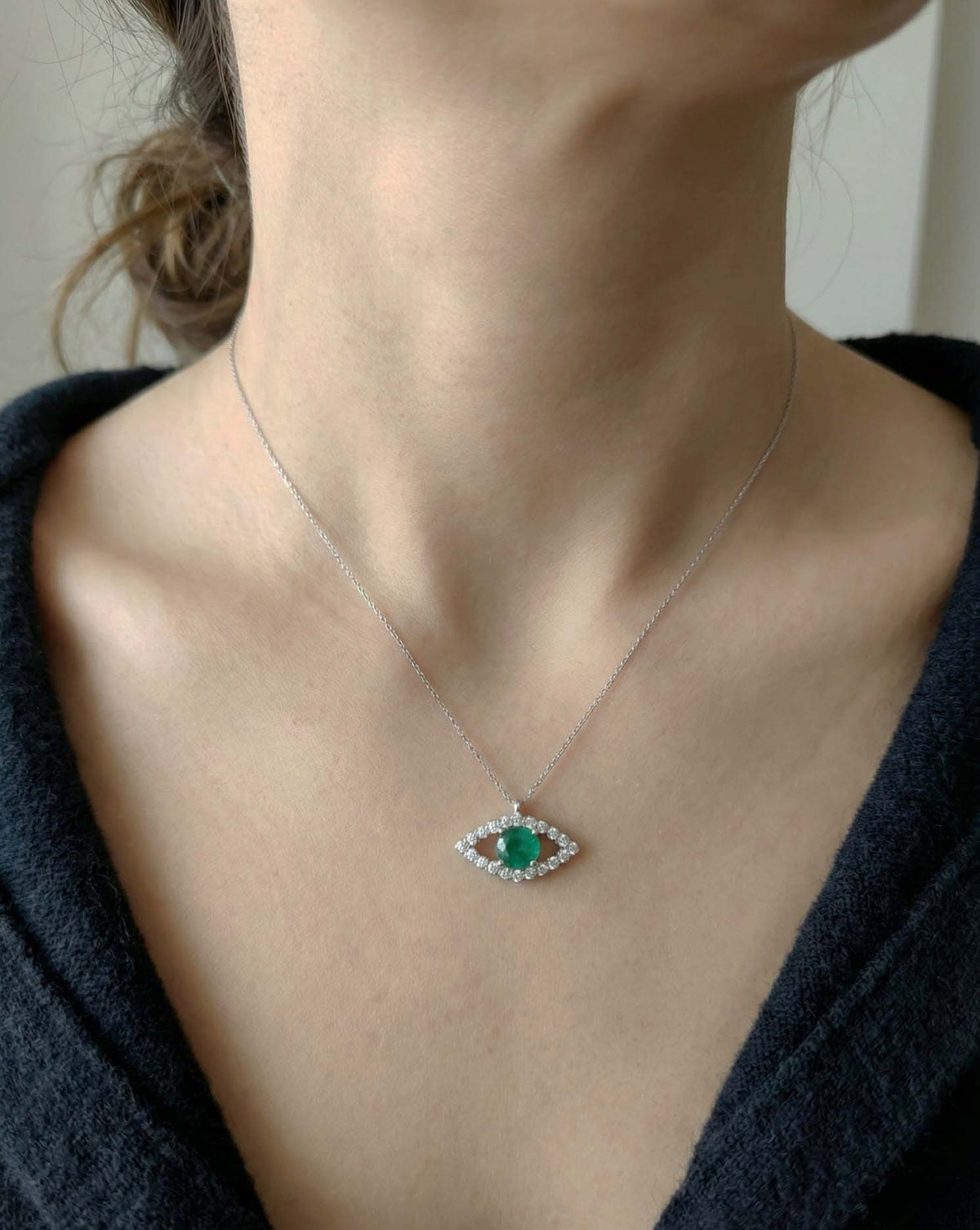 14K Gold Green Evil Eye Necklace: Sterling Silver Jewelry