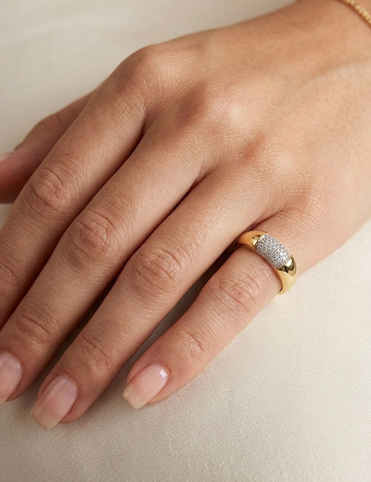 Gold Plated 925 Sterling Silver Pave CZ Signet Ring – Chunky Statement Ring for Women & Men, Luxury Minimalist Jewelry
