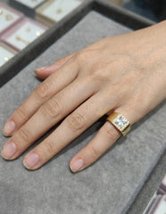 Gold Plated Adjustable Pinky Ring 925 Silver Square CZ Halo Signet Band