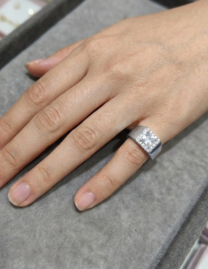 Gold Plated Adjustable Pinky Ring 925 Silver Square CZ Halo Signet Band