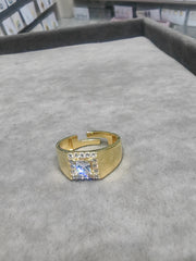 Gold Plated Adjustable Pinky Ring 925 Silver Square CZ Halo Signet Band