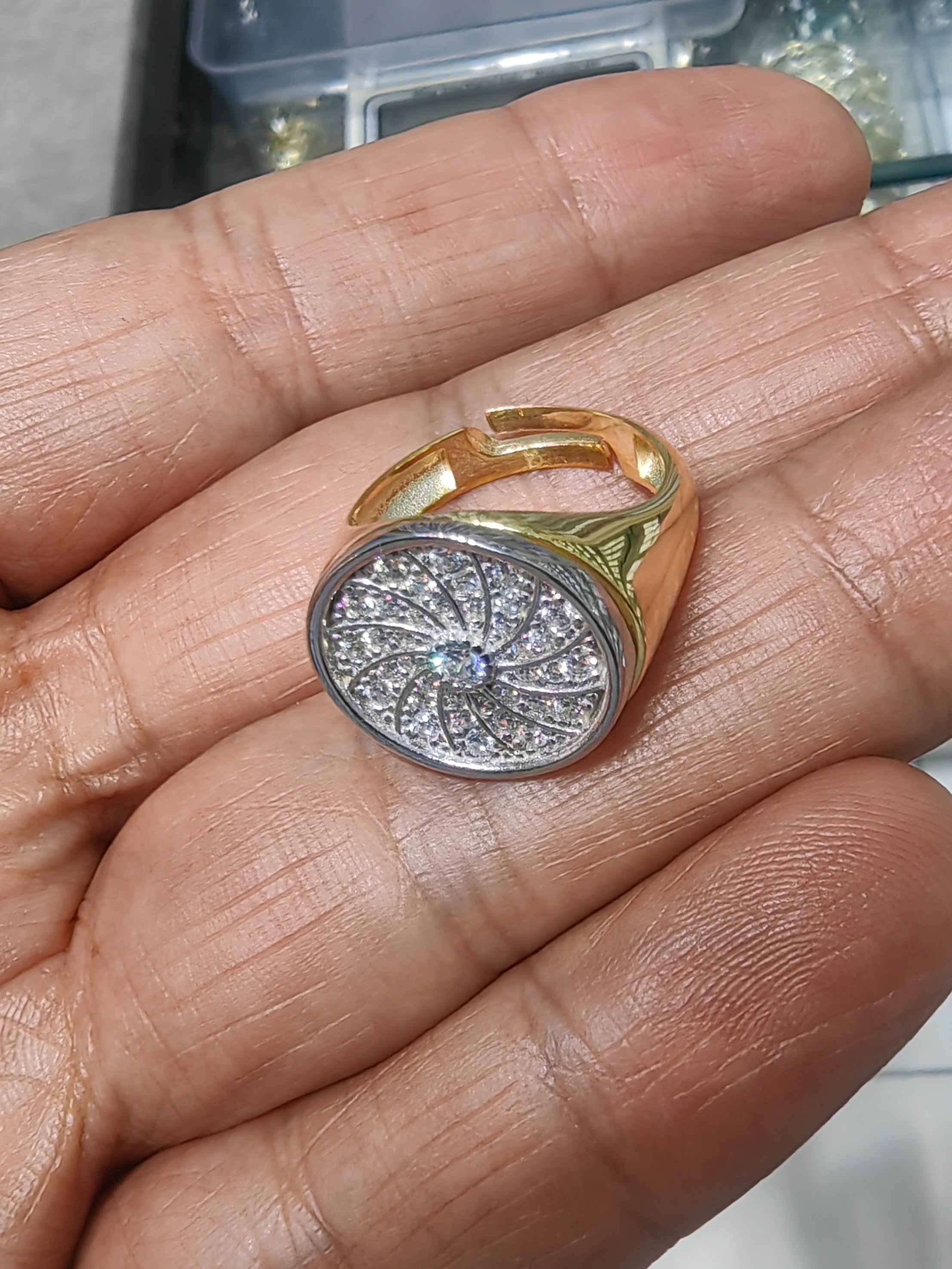 Two Tone Men's CZ Signet Ring – Sterling Silver & Gold Plated | Adjustable
