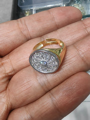 Two Tone Men's CZ Signet Ring – Sterling Silver & Gold Plated | Adjustable
