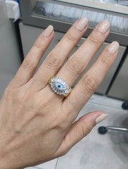 925 Sterling Silver Gold Vermeil Evil Eye Ring Baguette CZ Halo Open Band