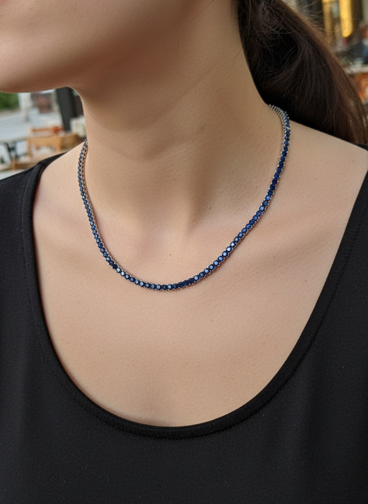 Multicolor Cubic Zirconia Tennis Necklace in 925 Sterling Silver